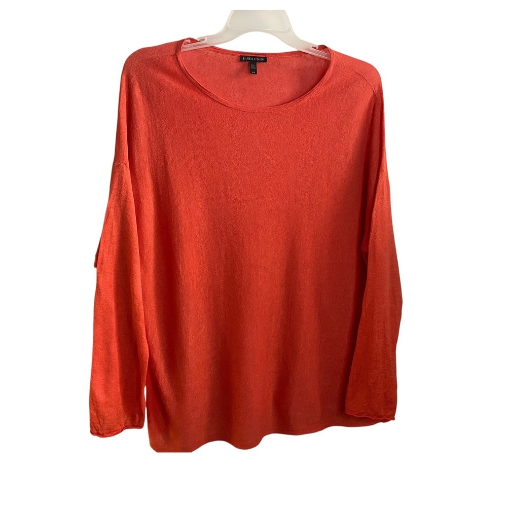 Eileen Fisher Orange Organic Linen Cotton Sweater Top Size Large Crewneck